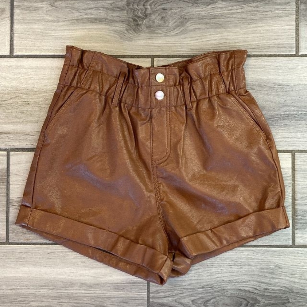 Elegant High-Waisted Brown Leather Shorts